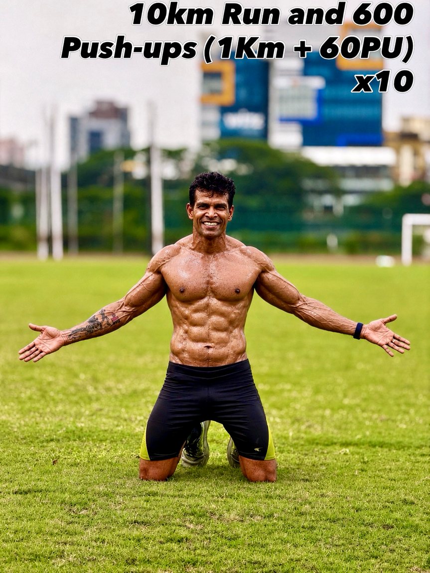 Coach Joby after a 10km run and 600 push-ups